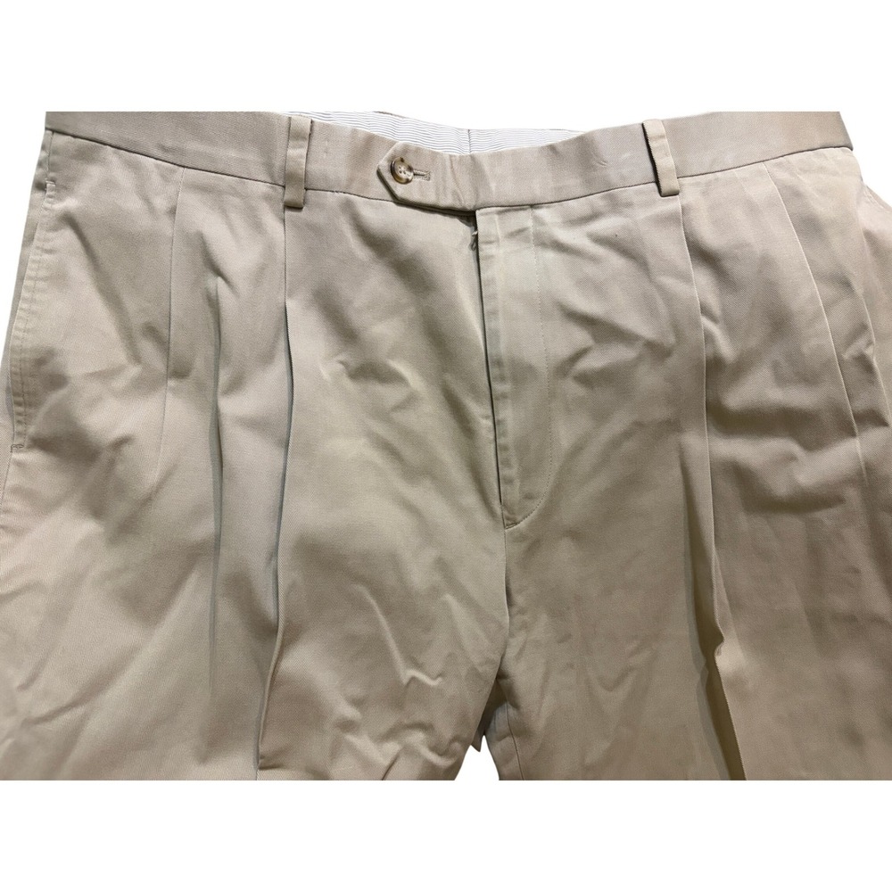 Brooks Brothers Mens Khaki Pleated Chino Pants Tan Cotton 40x31 Classic Beautifu